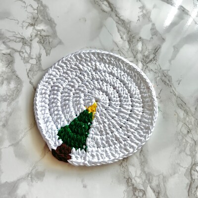Christmas Edition Crochet Coaster - Handmade 100percent Cotton Holiday Decor - image1